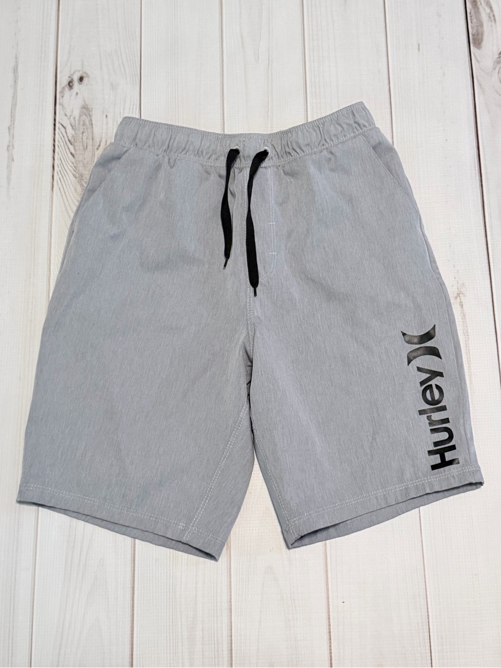 Hurley Light Gray Elastic Waist Swim Shorts with Black Drawcord